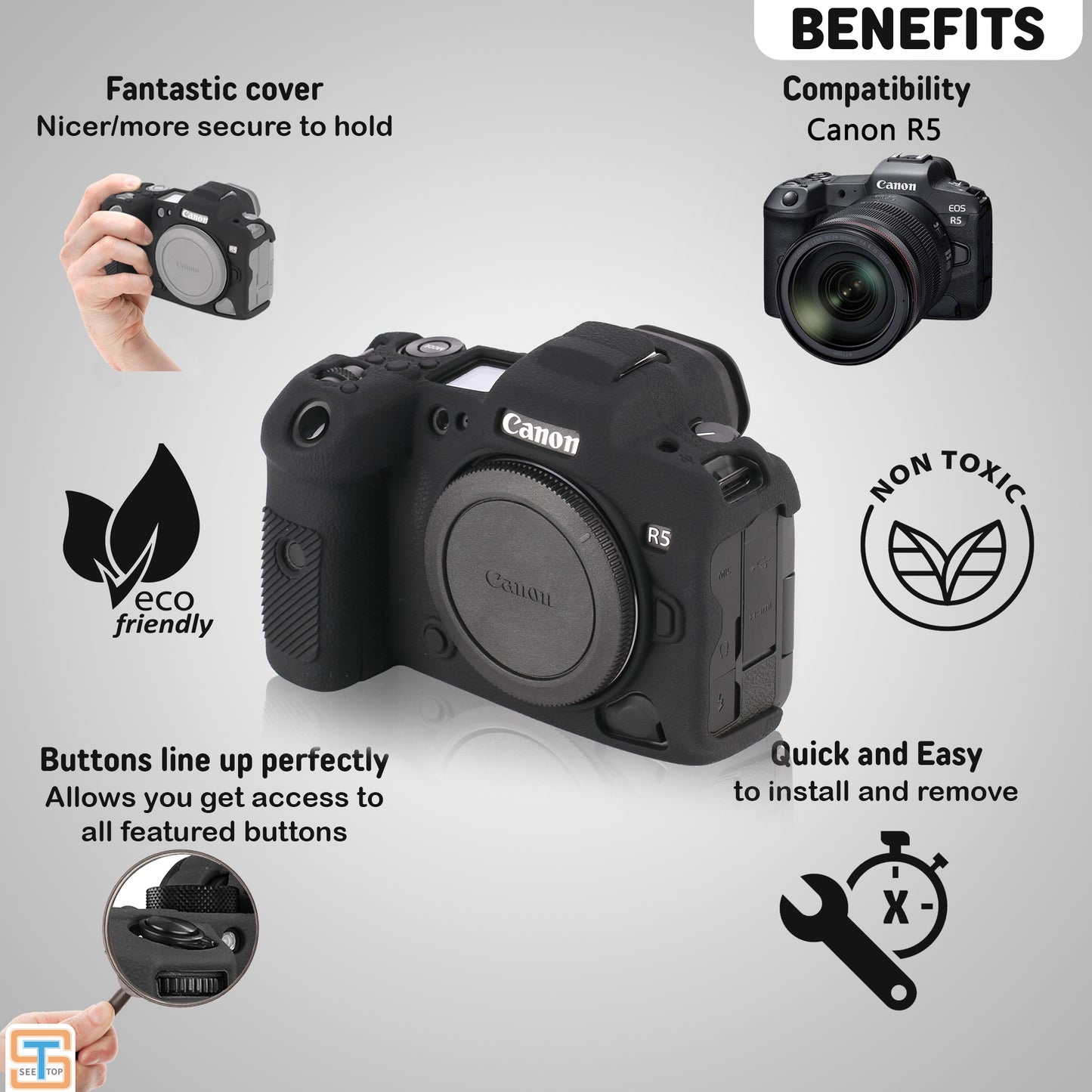STSEETOP Canon EOS R5 Case-Protective Silicone DSLR Skin Cover